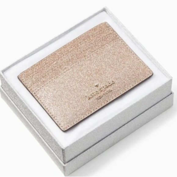 kate spade Handbags - NWT Kate Spade Rose Gold Sparkle Glitter Tinsel Boxed Small Card Holder Wallet